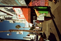 a person walking down a city street