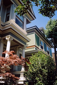 a tree in front of a house