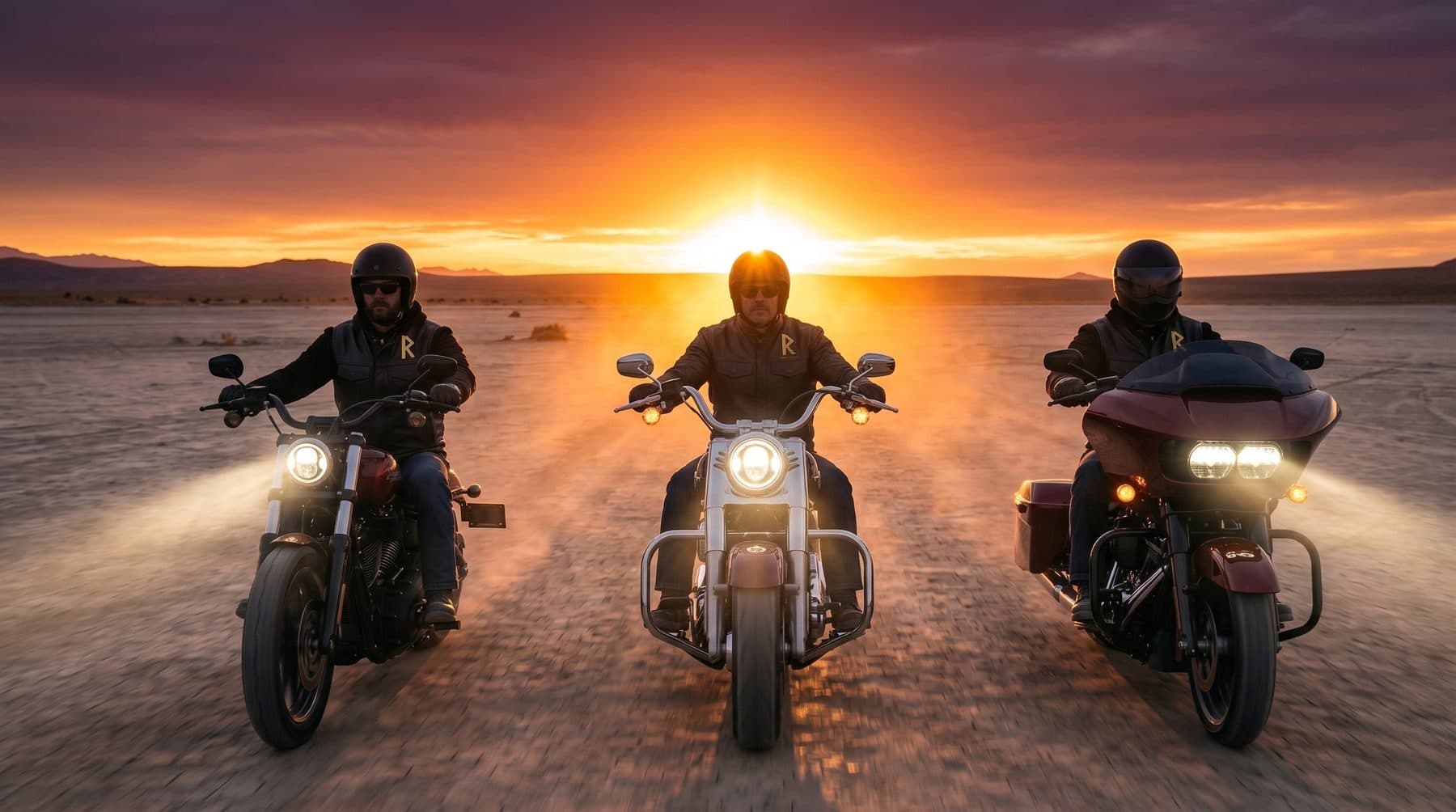 Motards au coucher du soleil