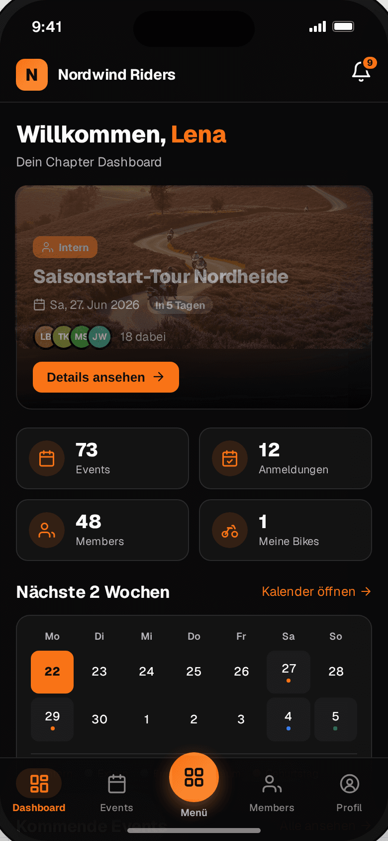 Das RIKE Dashboard als Mobile-App auf dem iPhone
