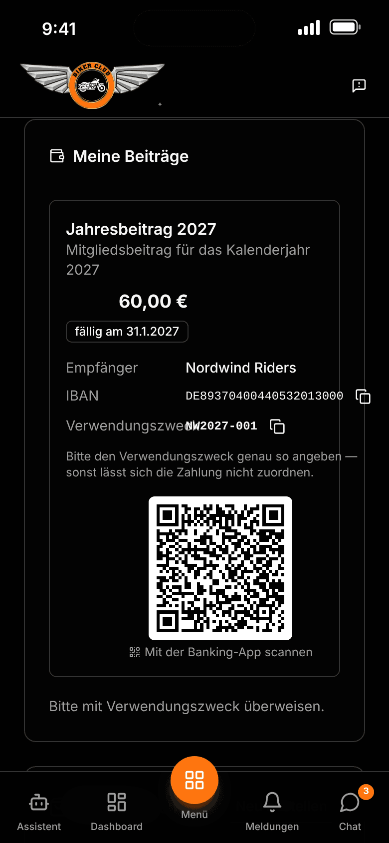 Offener Beitrag mit GiroCode auf dem iPhone