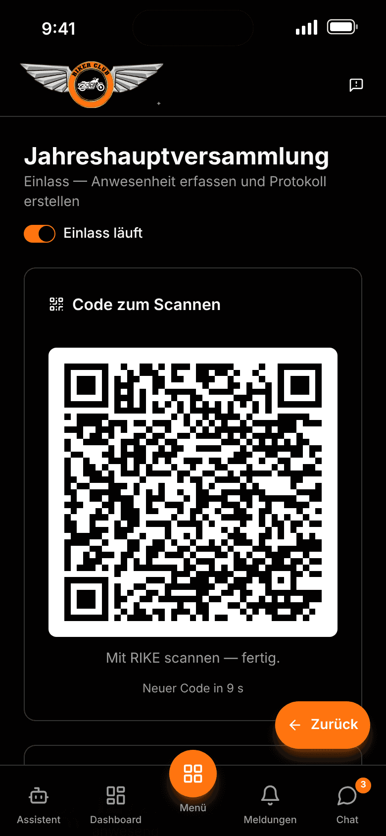 RIKE Check-in auf dem iPhone